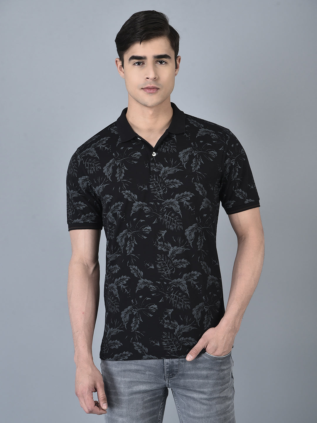 Canoe Men Print Pattern Button Closer T-Shirt