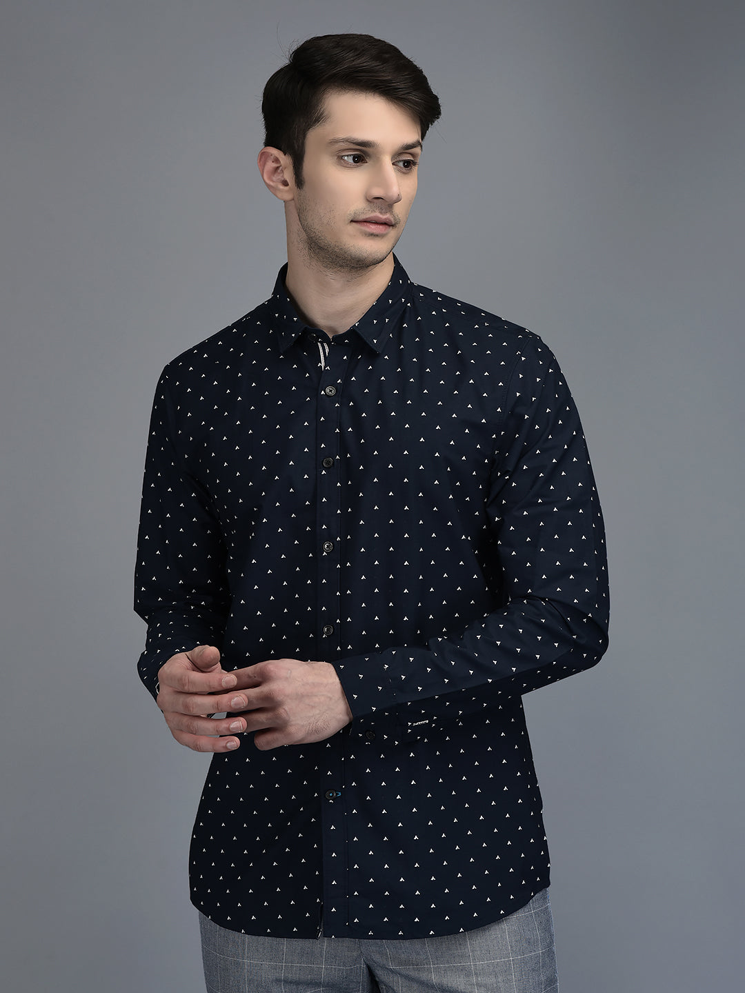 Canoe Men Casual Shirt Navy Blue Color Cotton Fabric Button