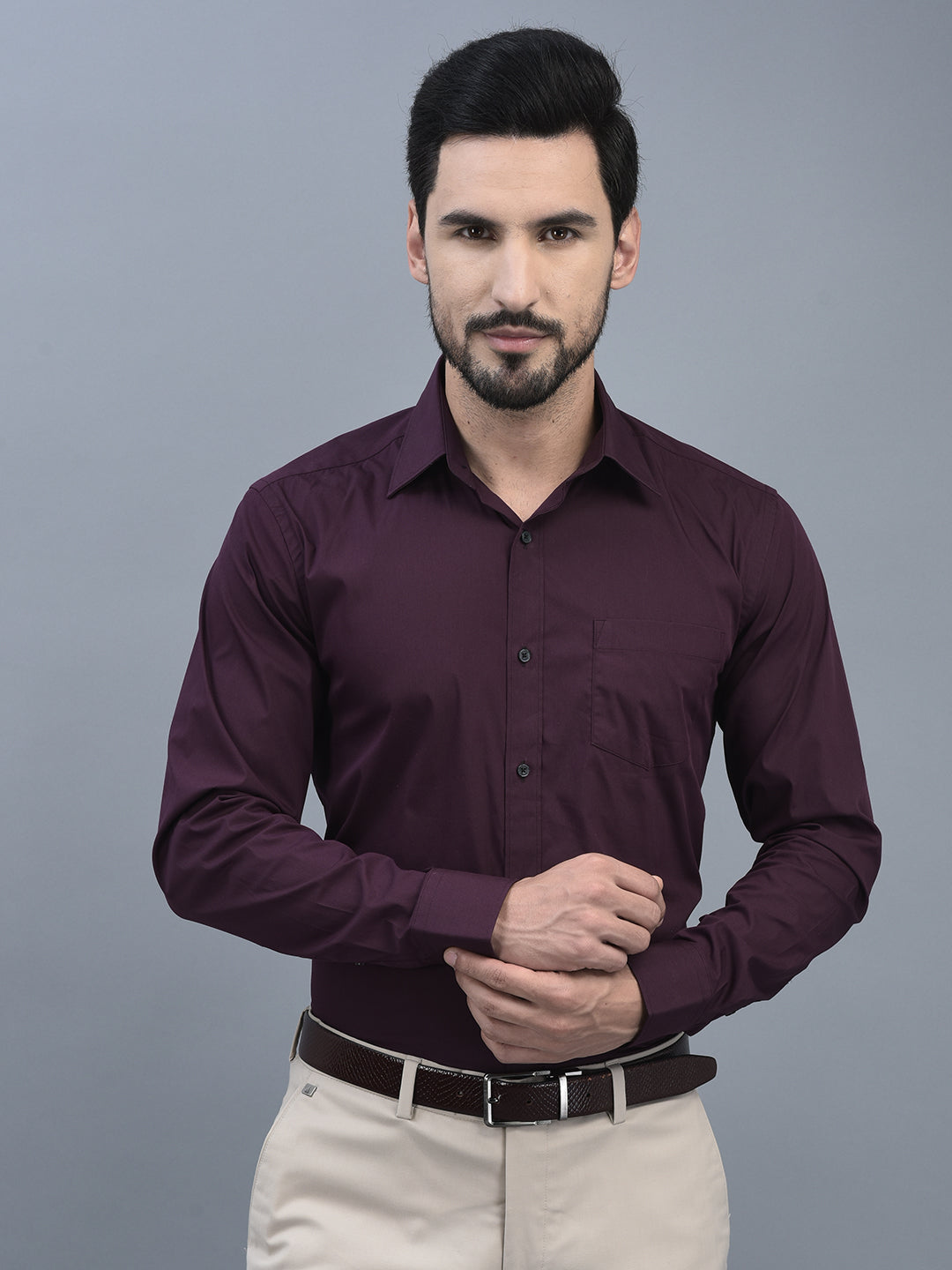 Canoe Men Spread Collar Long Sleeve Length Tailored Fit Formal Shirt