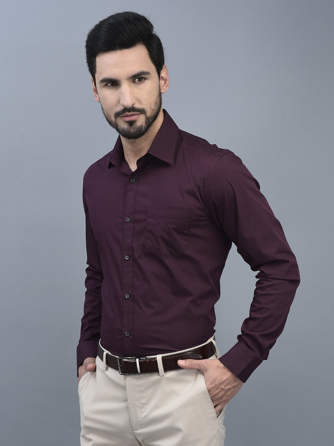 Canoe Men Spread Collar Long Sleeve Length Tailored Fit Formal Shirt