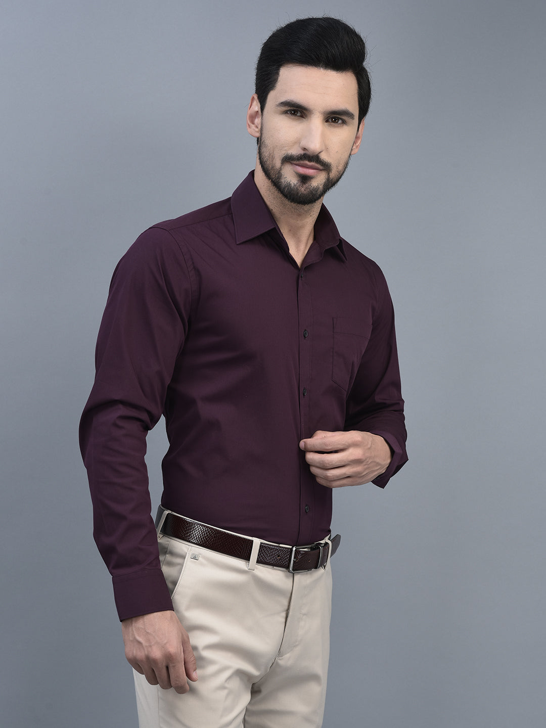 Canoe Men Spread Collar Long Sleeve Length Tailored Fit Formal Shirt