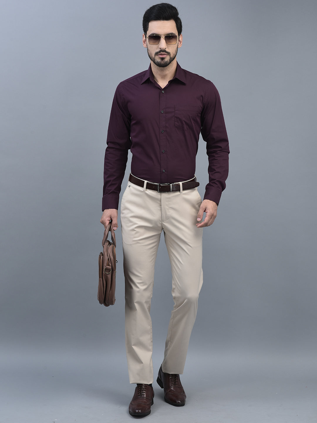 Canoe Men Spread Collar Long Sleeve Length Tailored Fit Formal Shirt