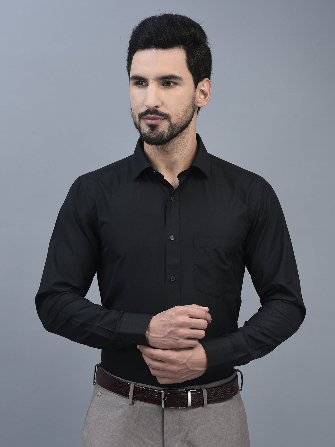 Canoe Men Spread Collar Long Sleeve Length Tailored Fit Formal Shirt