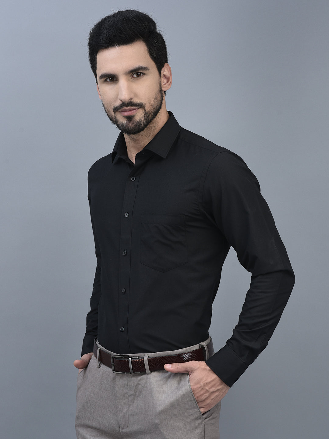 Canoe Men Spread Collar Long Sleeve Length Tailored Fit Formal Shirt
