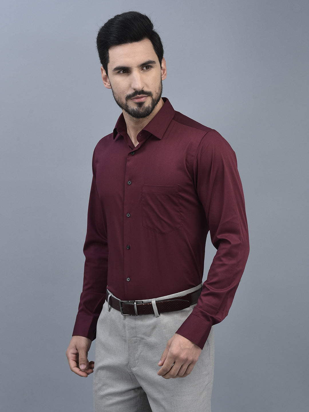 Canoe Men Spread Collar Long Sleeve Length Tailored Fit Formal Shirt