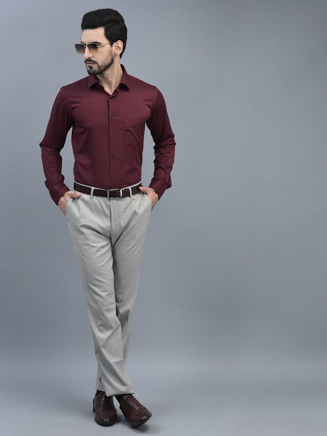 Canoe Men Spread Collar Long Sleeve Length Tailored Fit Formal Shirt