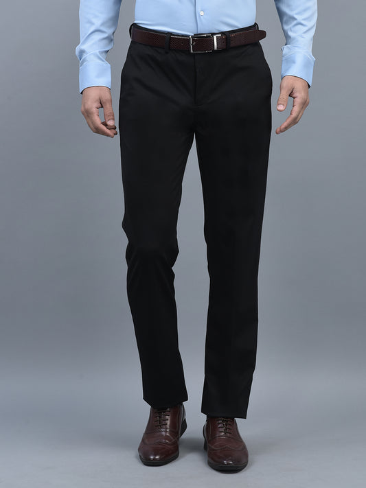 Canoe Men Regular Length Solid Pattern Smart Fit Knitted Formal Trouser