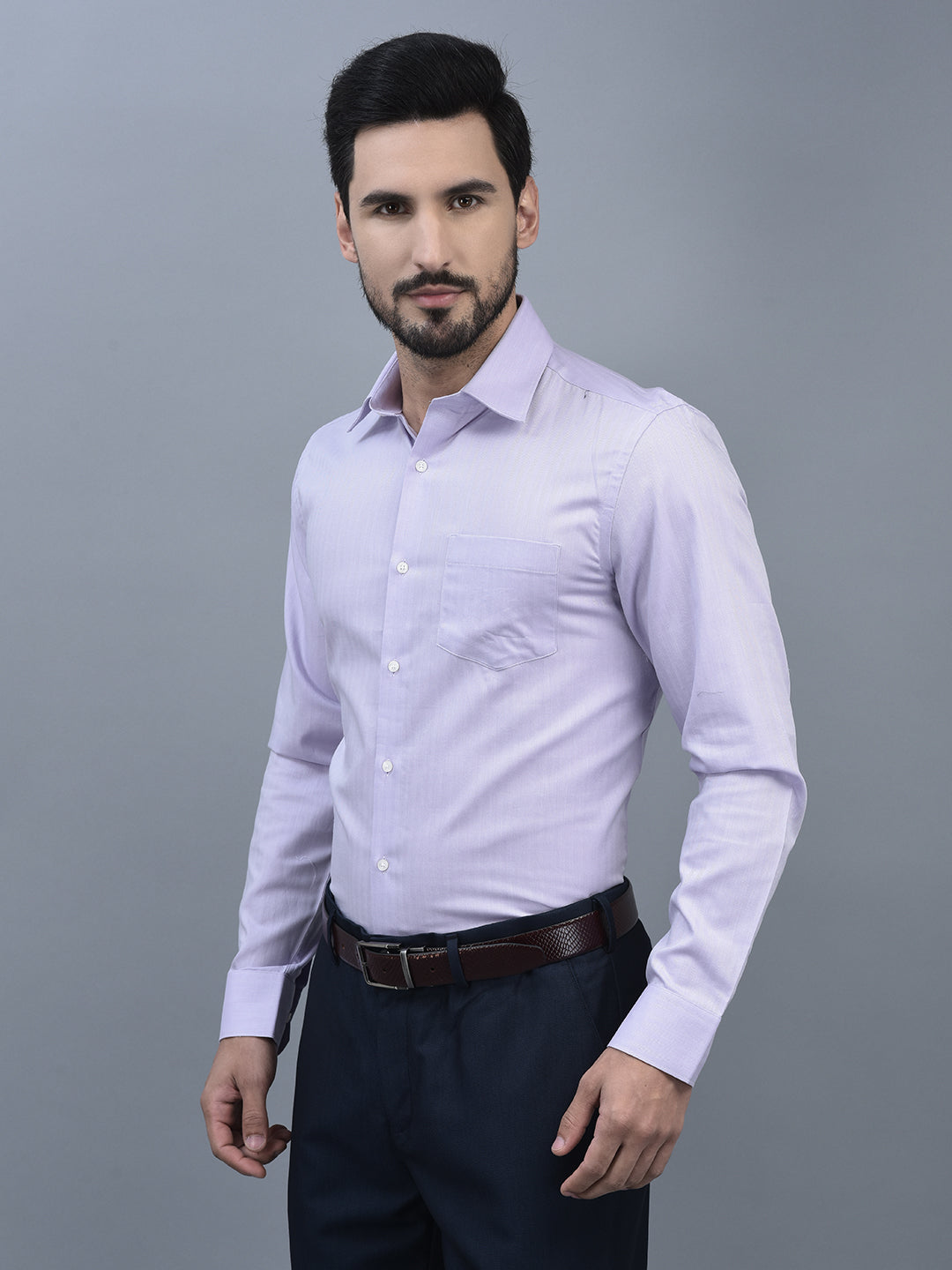 Canoe Men Spread Collar Long Sleeve Length Tailored Fit Formal Shirt
