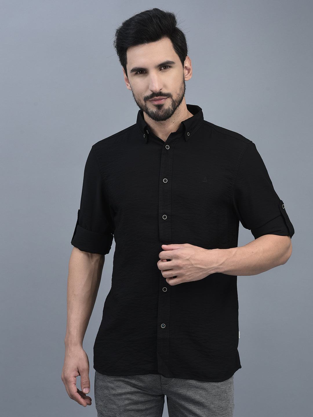 Canoe Men Long Sleeve Button Down Collar Casual Shirt