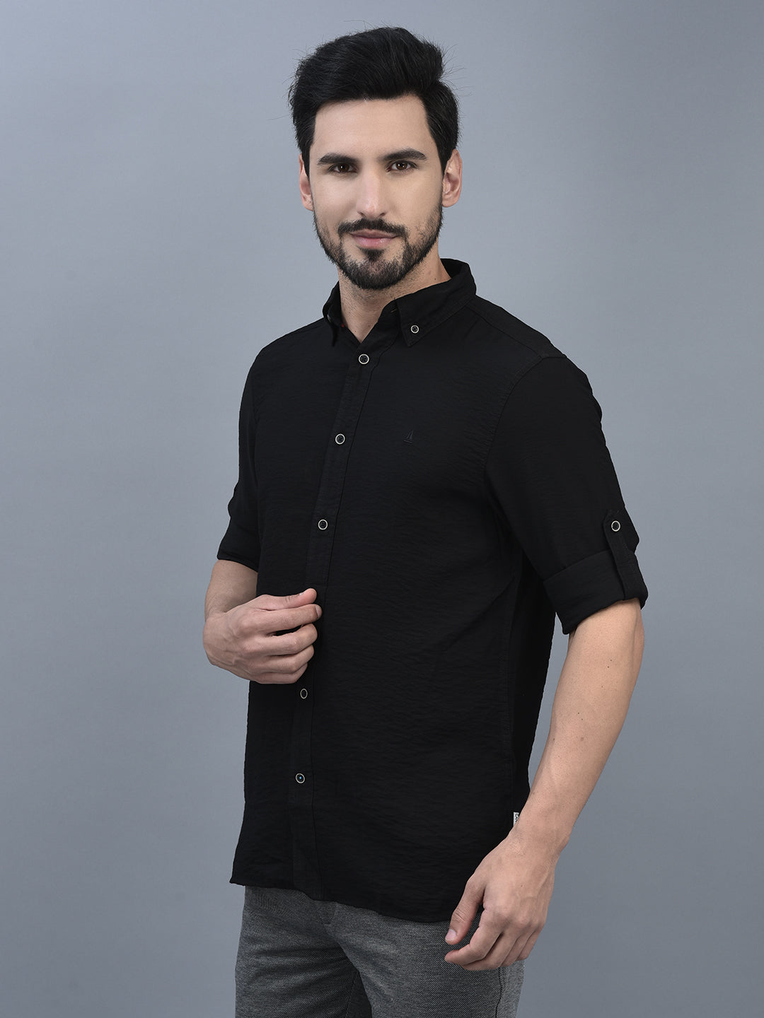 Canoe Men Long Sleeve Button Down Collar Casual Shirt