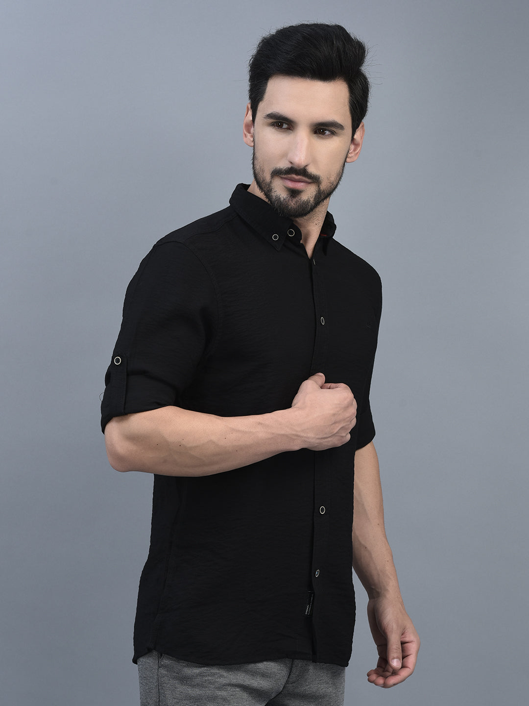 Canoe Men Long Sleeve Button Down Collar Casual Shirt