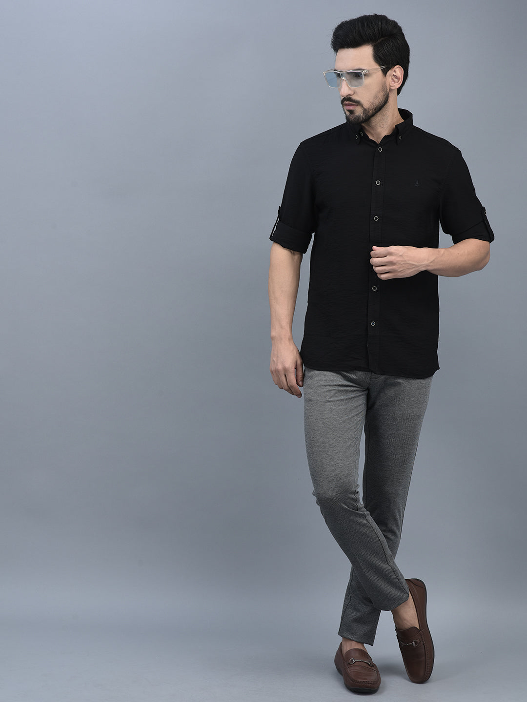 Canoe Men Long Sleeve Button Down Collar Casual Shirt