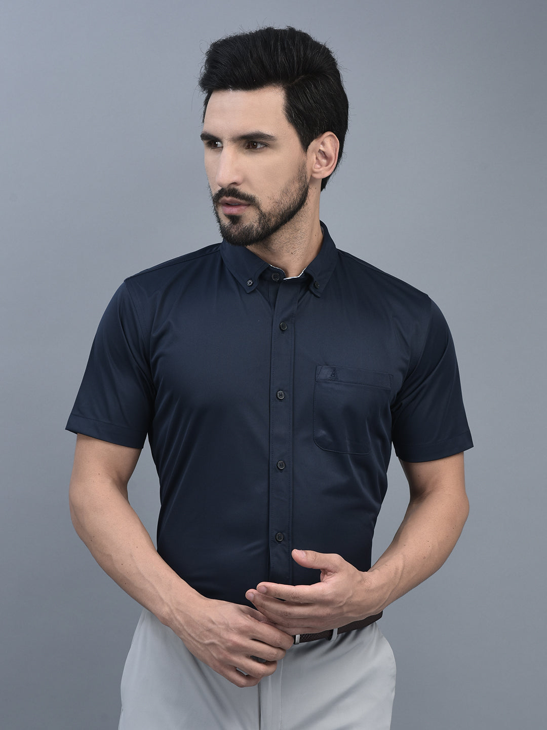 Canoe Men Long Sleeve Spread Collar Regular Fit Knitted Formal Shirt