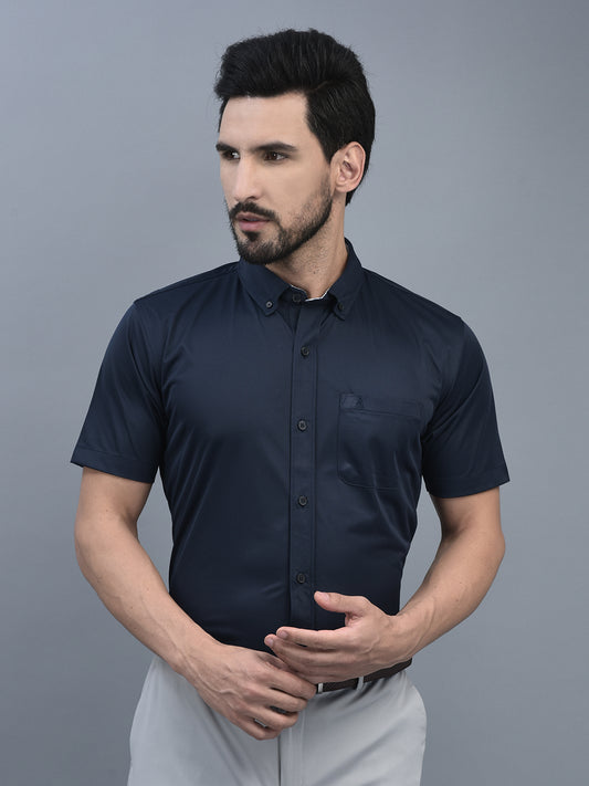 Canoe Men Long Sleeve Spread Collar Regular Fit Knitted Formal Shirt