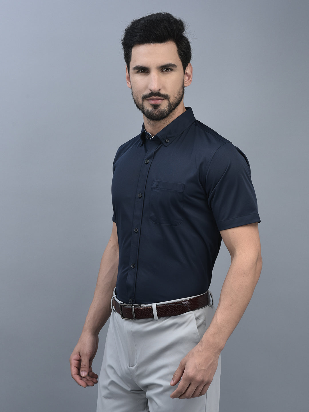 Canoe Men Long Sleeve Spread Collar Regular Fit Knitted Formal Shirt