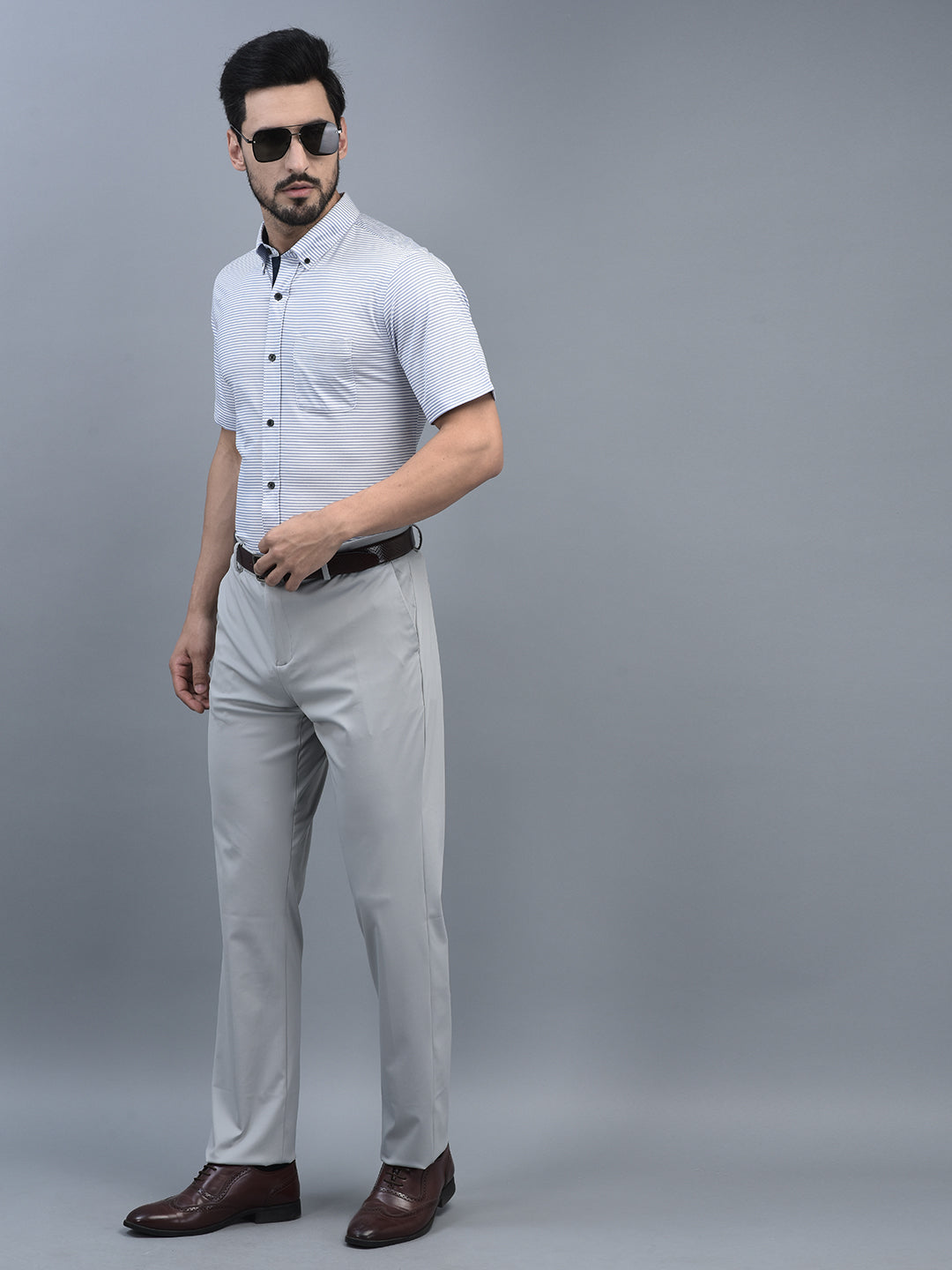 Canoe Men Long Sleeve Spread Collar Regular Fit Knitted Formal Shirt