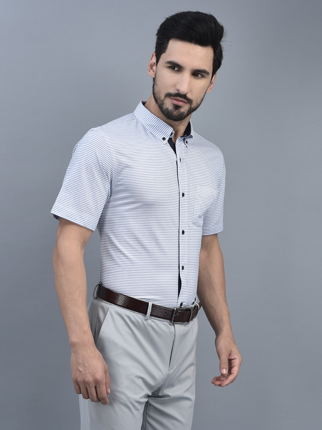 Canoe Men Long Sleeve Spread Collar Regular Fit Knitted Formal Shirt
