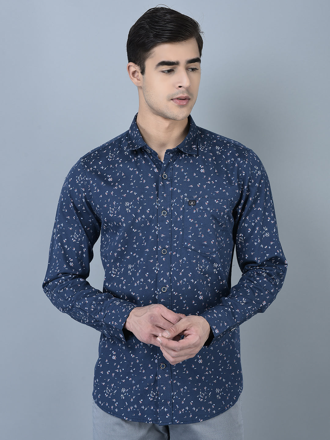 Canoe Men Casual Shirt Blue Color Cotton Fabric Button Closure Striped