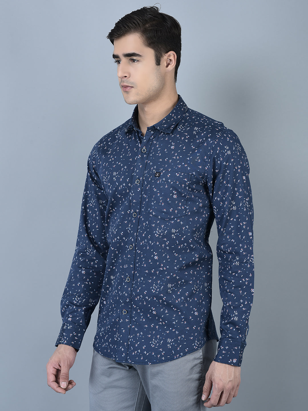 Canoe Men Casual Shirt Blue Color Cotton Fabric Button Closure Striped