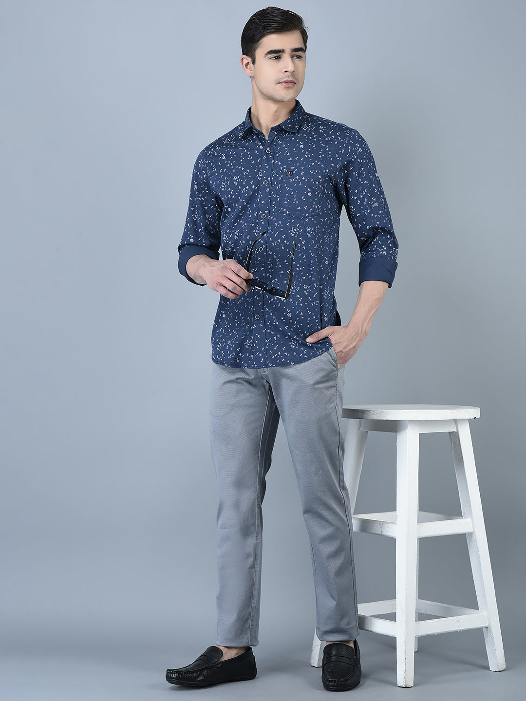 Canoe Men Casual Shirt Blue Color Cotton Fabric Button Closure Striped