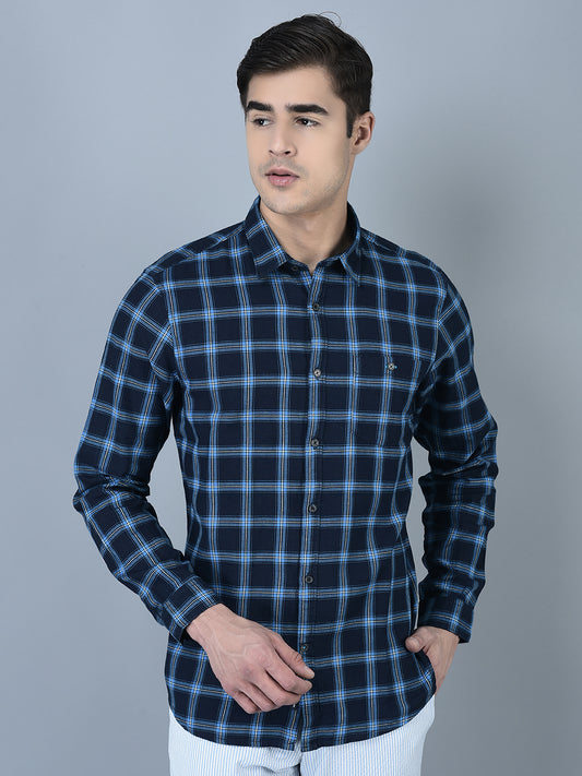Canoe Men Casual Shirt Blue Color Cotton Fabric Button Closure Checked