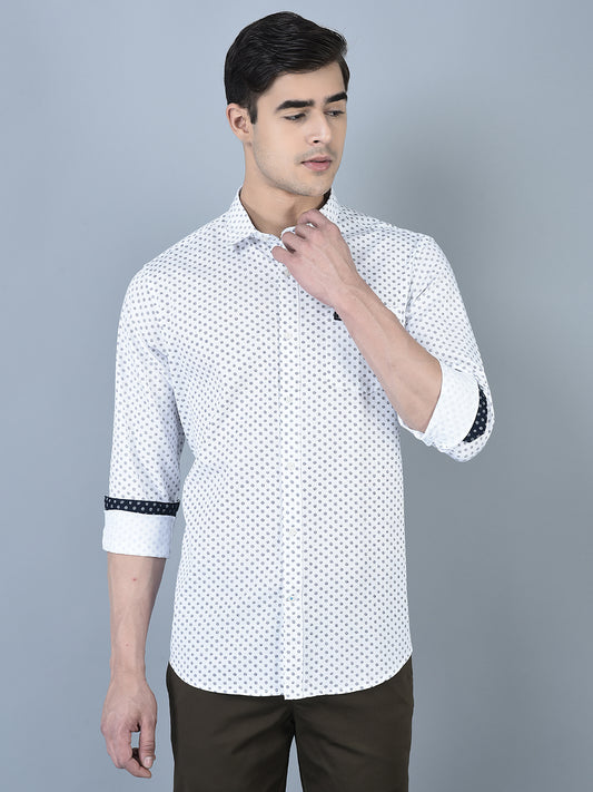Canoe Men Casual Shirt White Color Cotton Fabric Button Closure Printed
