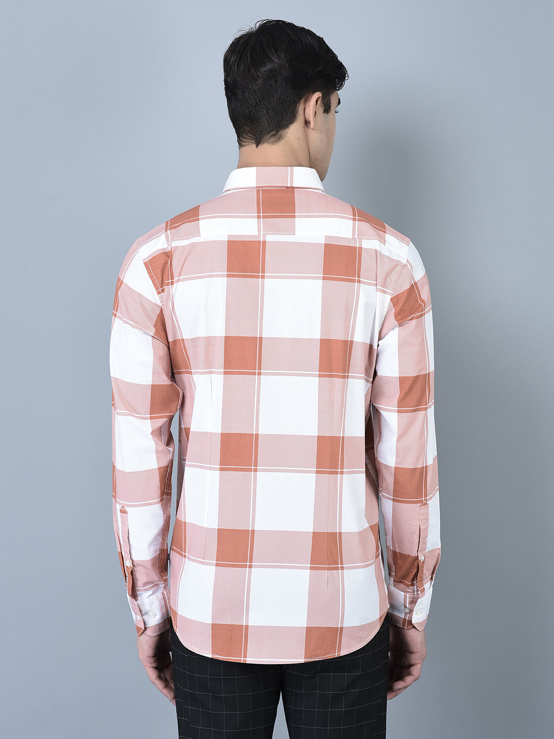 Canoe Men Casual Shirt Rust Color Cotton Fabric Button Closure Checked