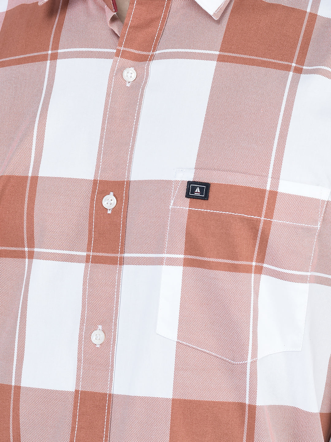 Canoe Men Casual Shirt Rust Color Cotton Fabric Button Closure Checked