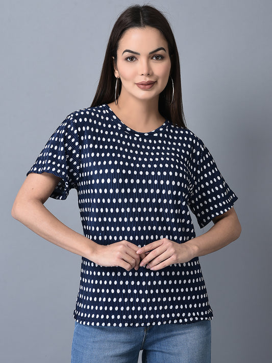 Canoe Women Polka Dot Pleated Fabric T-shirt