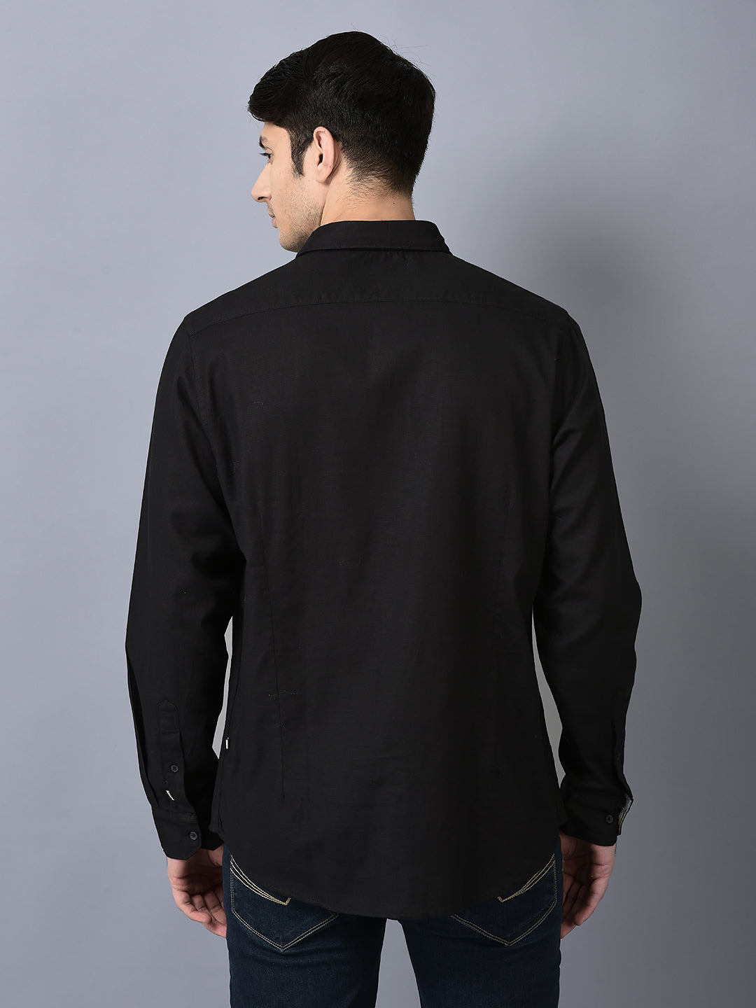 Canoe Men Casual Shirt Black Color Cotton Fabric Button Closure Striped