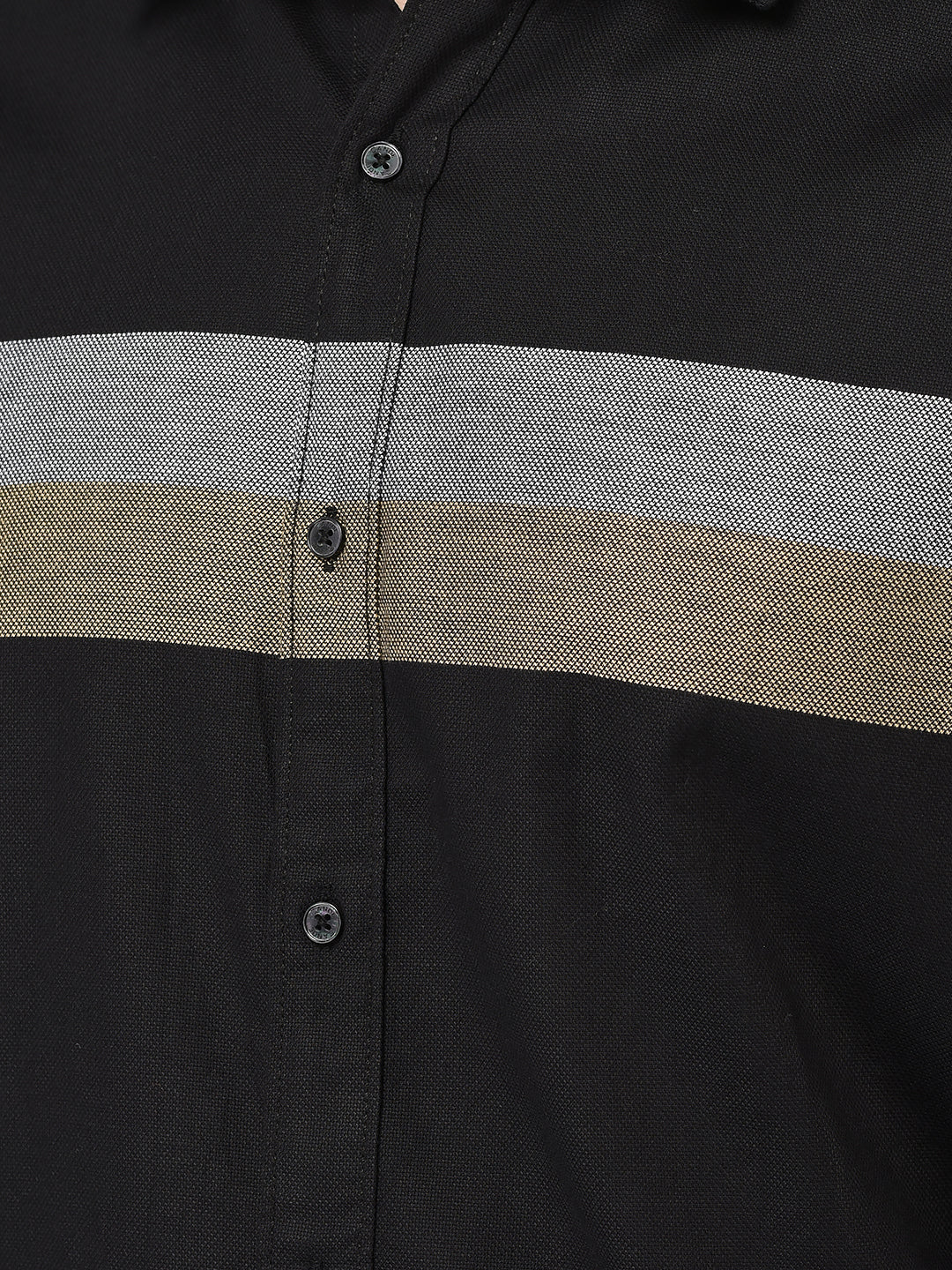 Canoe Men Casual Shirt Black Color Cotton Fabric Button Closure Striped
