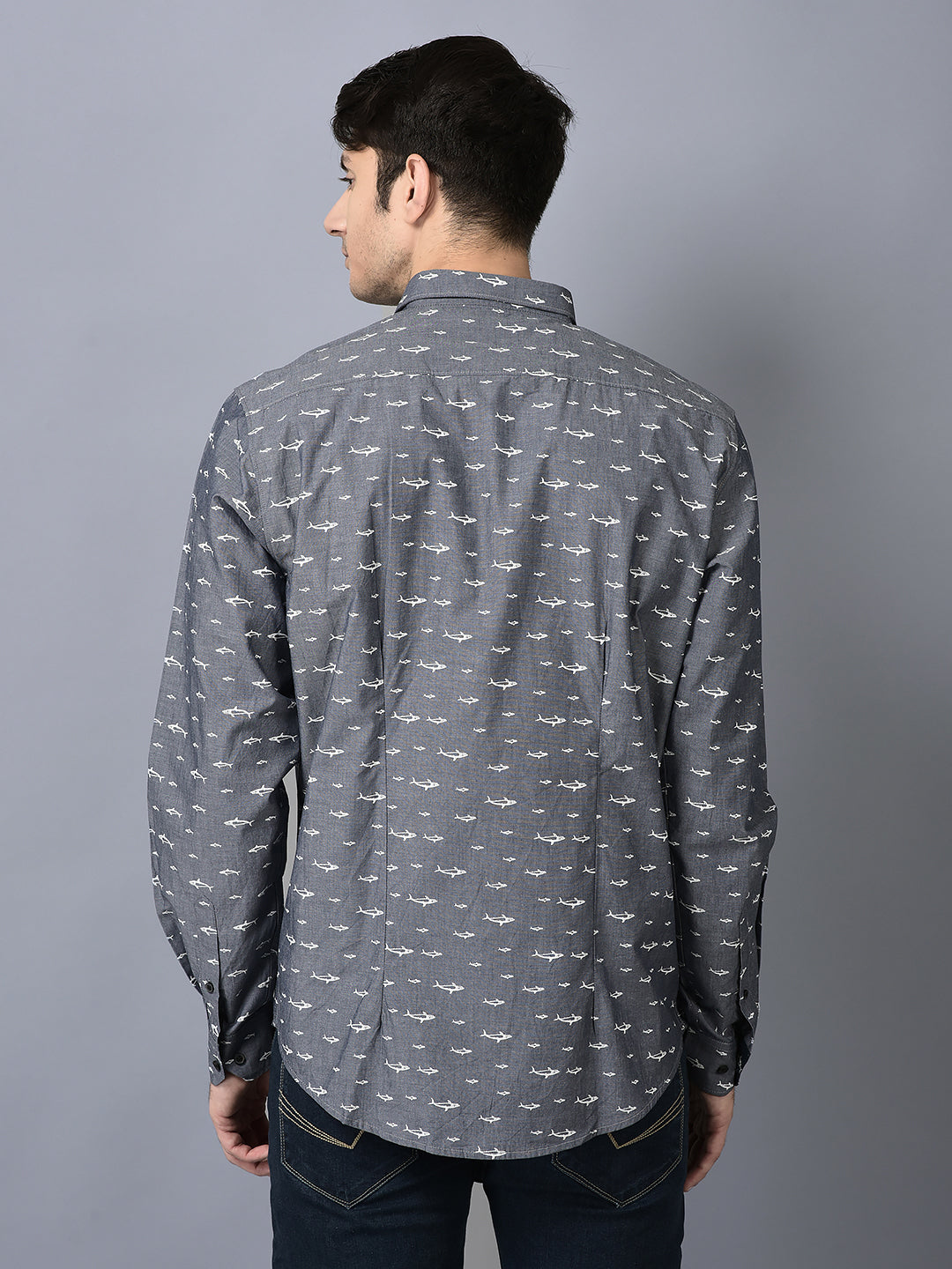 Canoe Men Casual Shirt Grey Color Cotton Fabric Button Closure Printed