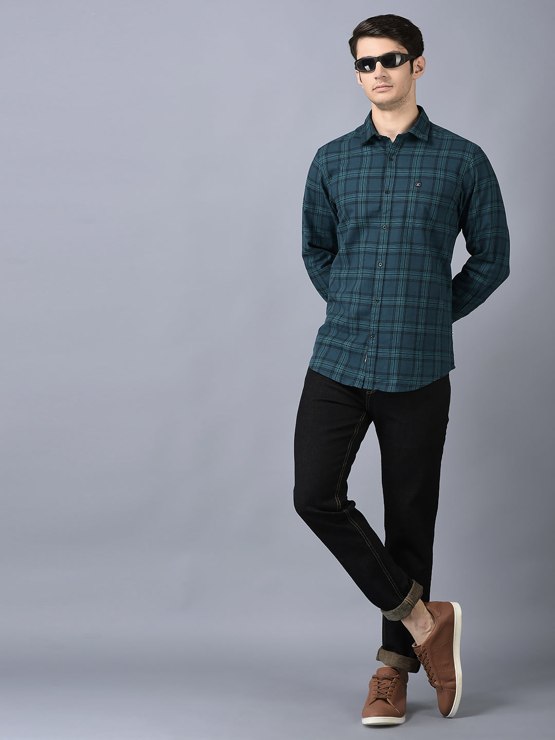 Canoe Men Casual Shirt Cotton Fabric Button Closure Checked