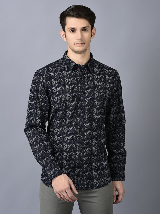 Canoe Men Casual Shirt Navy Color Cotton Fabric Button Closure Printed