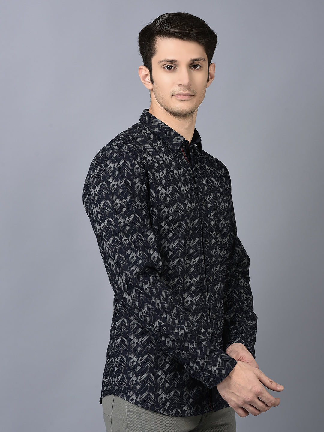 Canoe Men Casual Shirt Navy Color Cotton Fabric Button Closure Printed