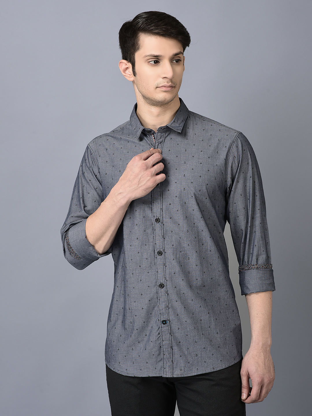 Canoe Men Casual Shirt Blue Color Cotton Fabric Button Closure Printed