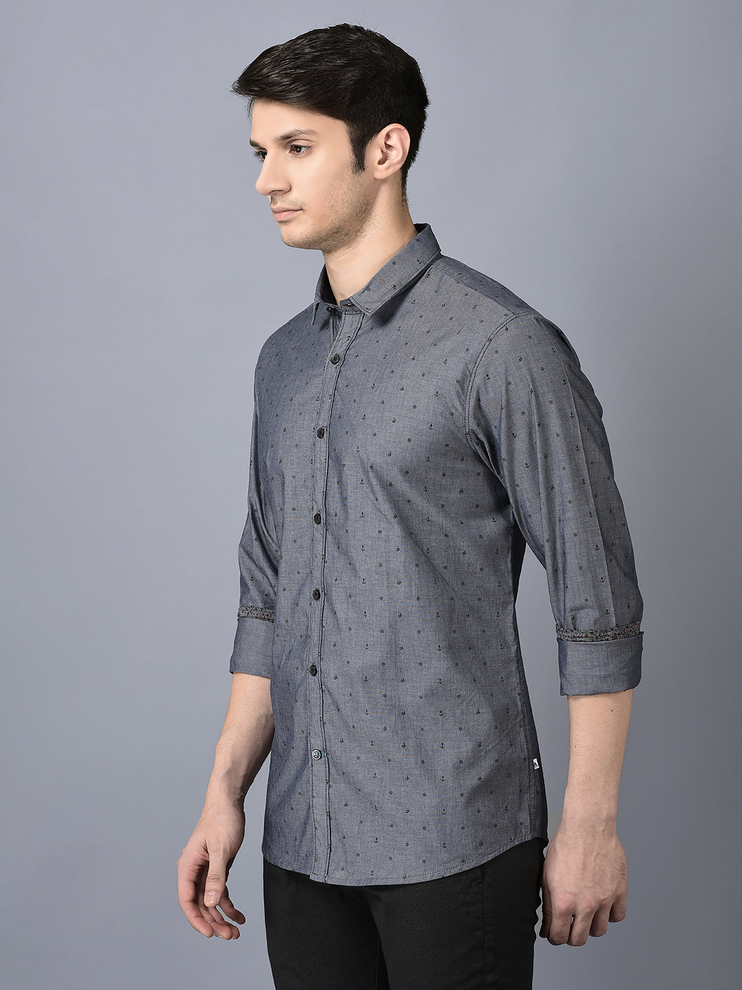 Canoe Men Casual Shirt Blue Color Cotton Fabric Button Closure Printed
