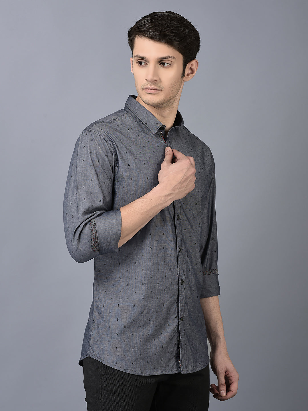 Canoe Men Casual Shirt Blue Color Cotton Fabric Button Closure Printed