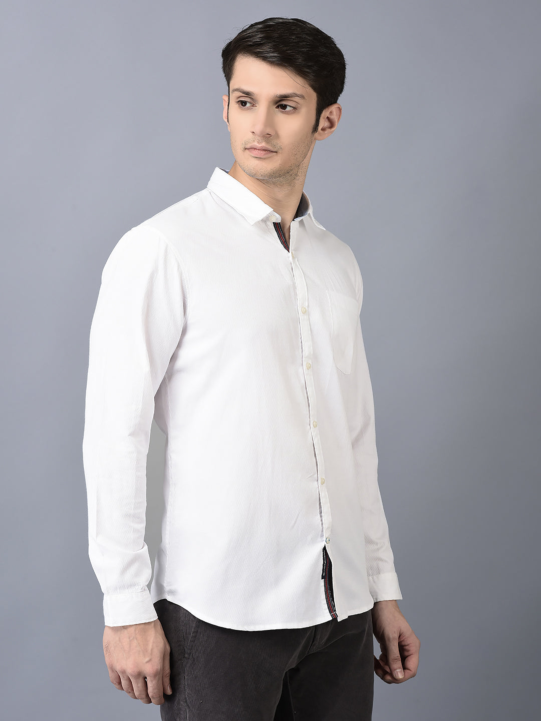 Canoe Men Casual Shirt White Color Cotton Fabric Button Closure Self Design