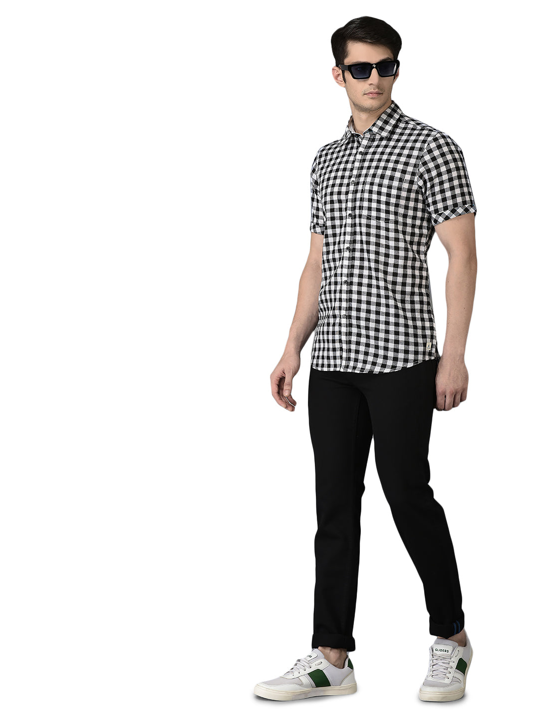 Canoe Men Casual Shirt Black Color Cotton Fabric Button Closure Checked