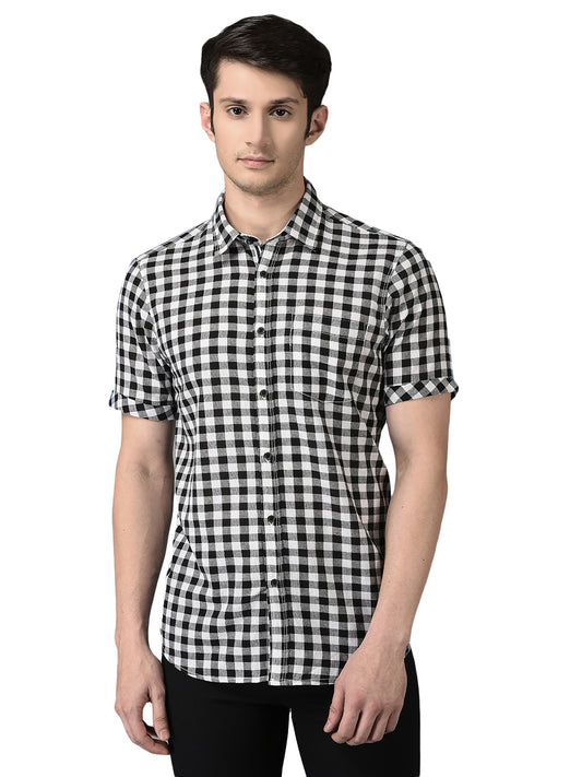 Canoe Men Casual Shirt Black Color Cotton Fabric Button Closure Checked