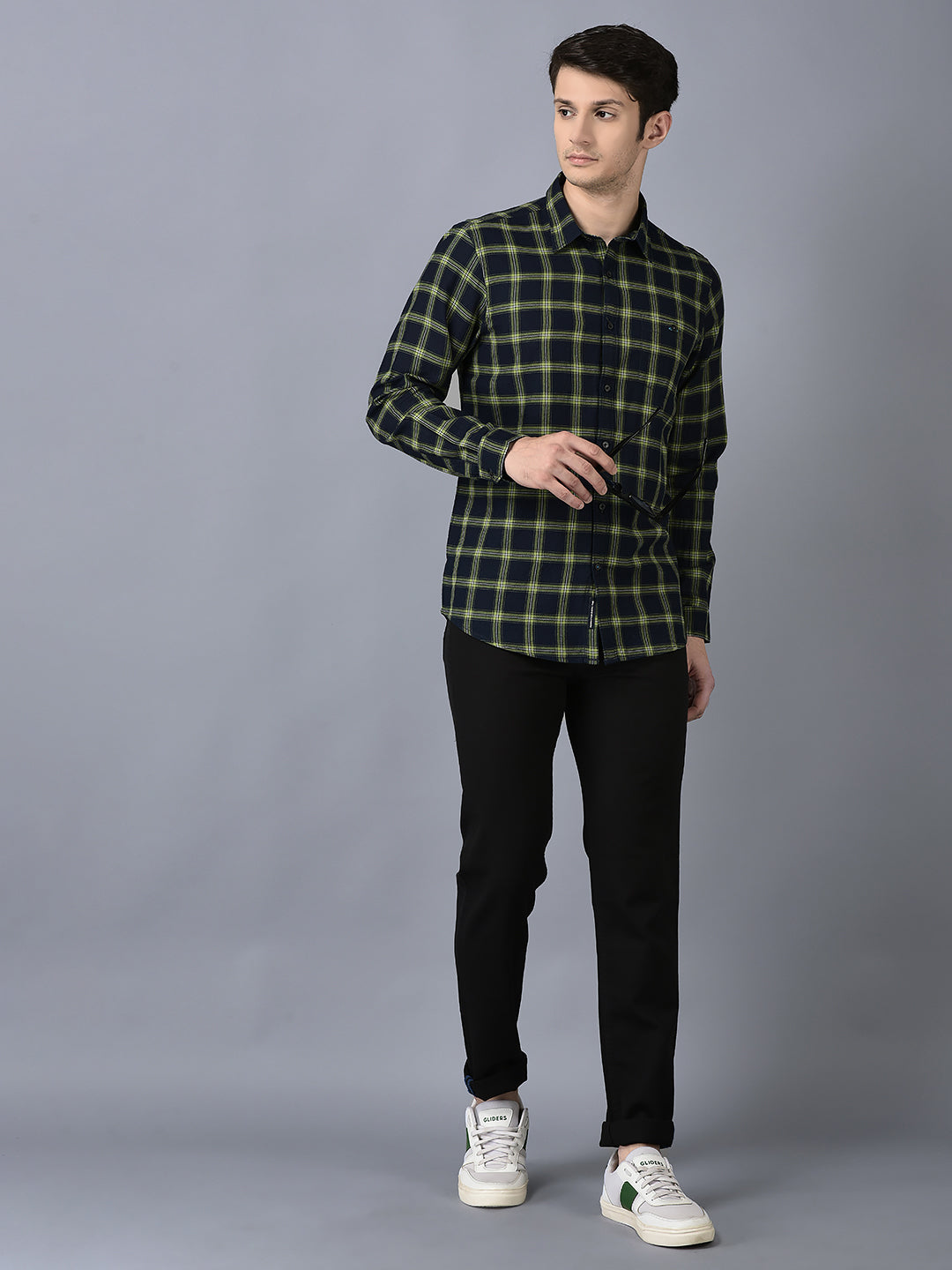 Canoe Men Casual Shirt Green Color Cotton Fabric Button Closure Checked