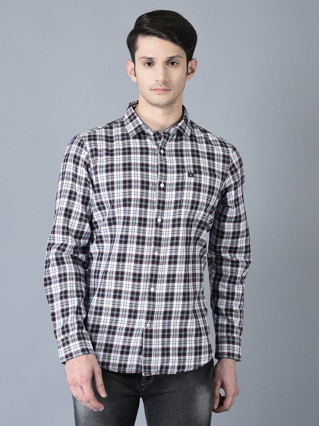 Canoe Men Casual Shirt Red Color Cotton Fabric Button Closure Checked