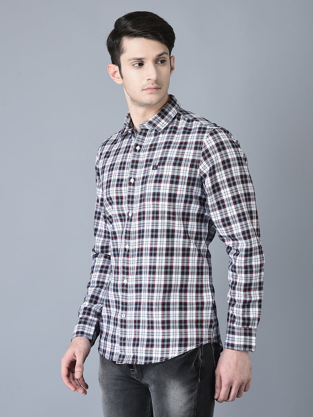 Canoe Men Casual Shirt Red Color Cotton Fabric Button Closure Checked