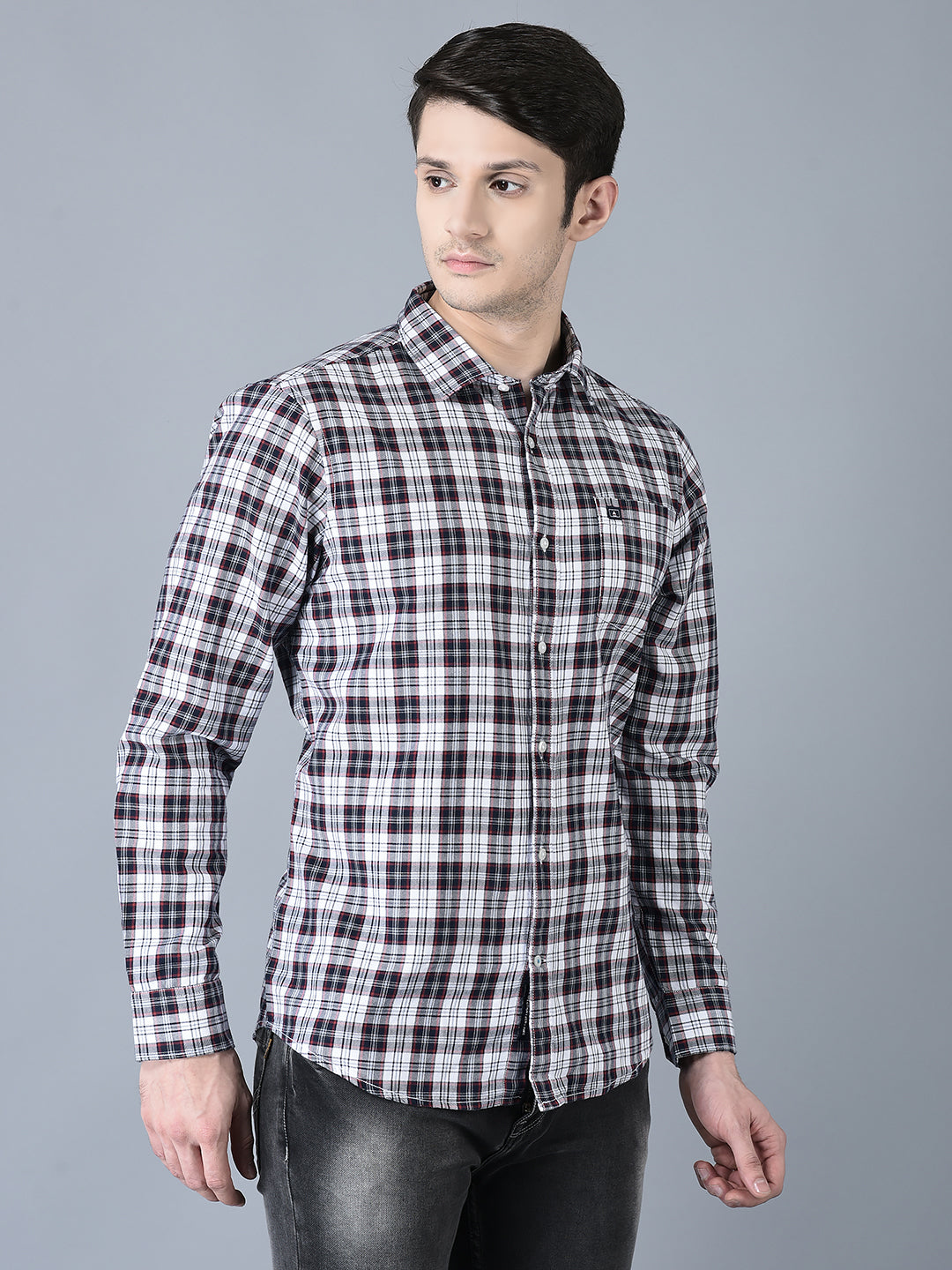 Canoe Men Casual Shirt Red Color Cotton Fabric Button Closure Checked