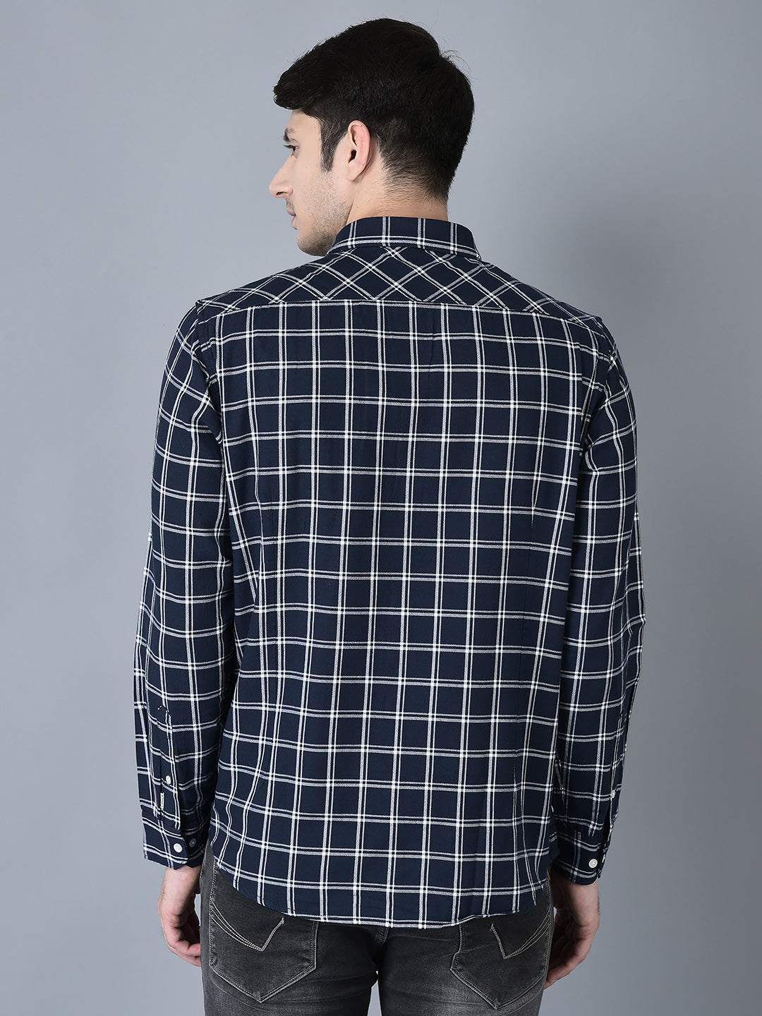 Canoe Men Casual Shirt Navy Color Cotton Fabric Button Closure Checked