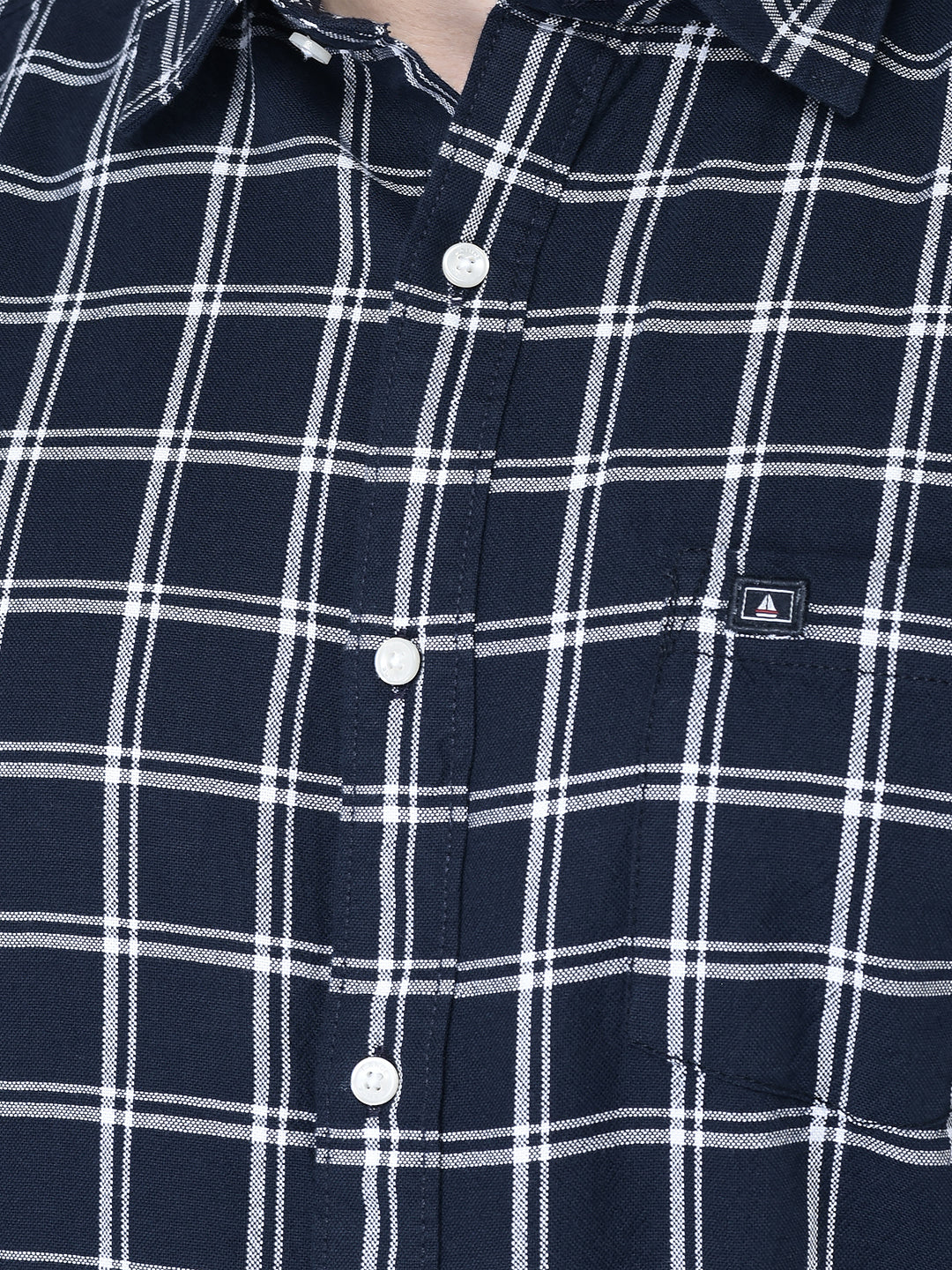 Canoe Men Casual Shirt Navy Color Cotton Fabric Button Closure Checked