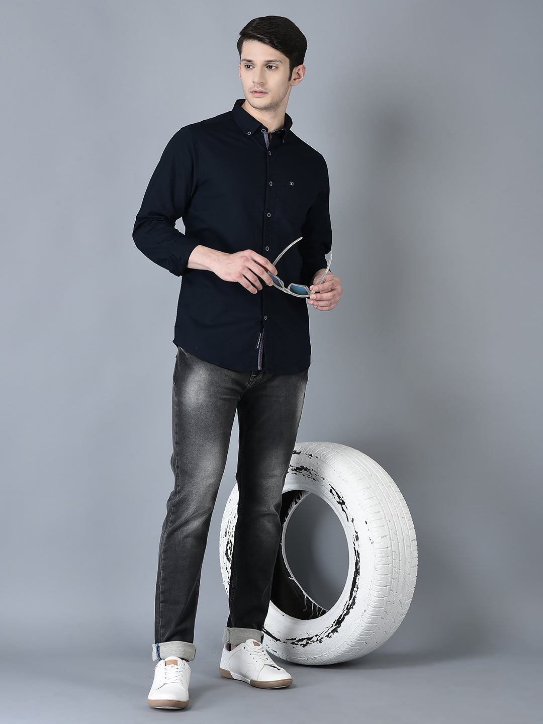 Canoe Men Casual Shirt Blue Color Cotton Fabric Button Closure Solid
