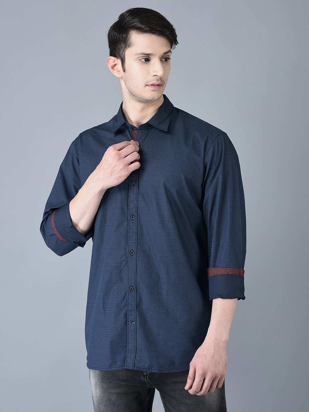 Canoe Men Casual Shirt Navy Color Cotton Fabric Button Closure Printed
