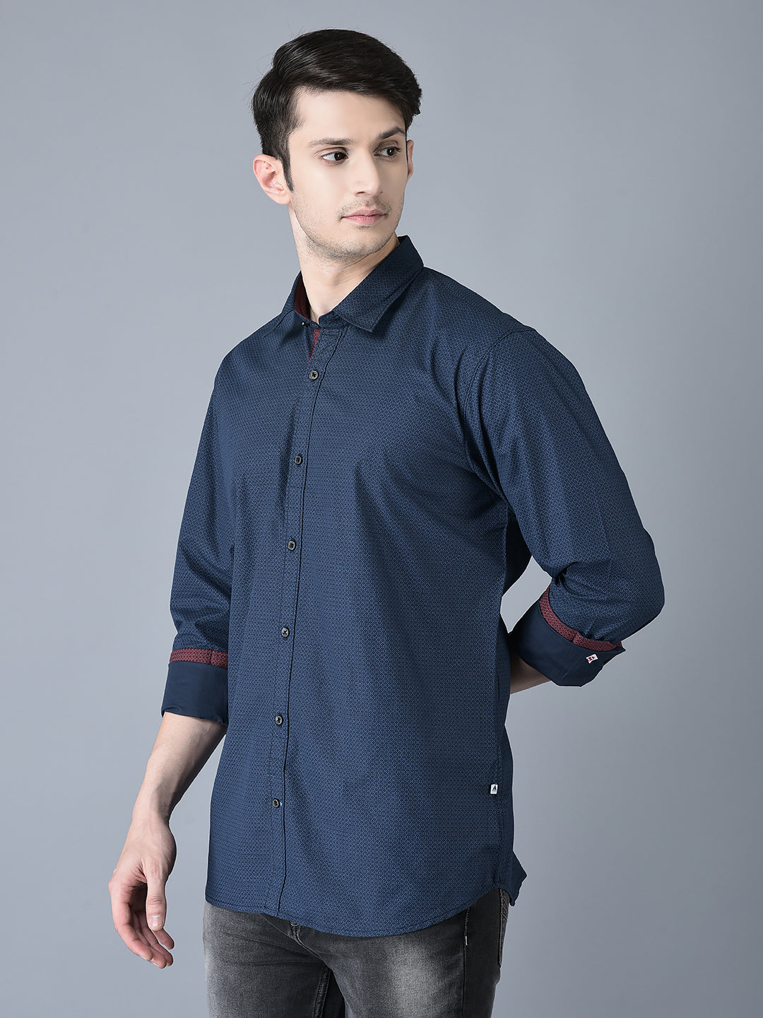 Canoe Men Casual Shirt Navy Color Cotton Fabric Button Closure Printed